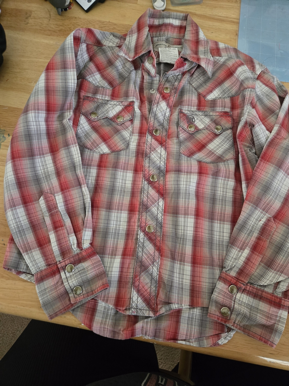 Wrangler Red Gray Plaid Button-Down Shirt